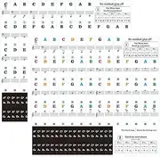 EIHI Two Sticker Sets Colourful Removable Piano Keyboard Note Labels with Piano Chord Chart Poster Silicone Piano Sheet Music Sticker Guide for Beginners Reusable 88 Key Full Size Piano, blue, Medium