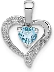 [Diamond2Deal] Women's Sterling Silver Rhodium Plated Diamond and Lt Swiss BT Heart Pendant