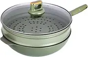 Alloy Non Stick Pan Household Flat Bottomed Stir Fry Pan Multifunctional with Steamer