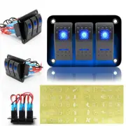 3 Gang 12V Switch Panel Rocker Control Blue LED ON OFF Toggle for Boat Marine RV