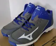 Men's Mizuno Metal Baseball Cleats 9 Spike Adv. Swagger 2 Mid Grey/Royal Sz 12.5