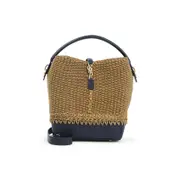 [Saint Laurent] Saint Laurent-Black Le 37 Raffia Shoulder Bag-Donna OS OS