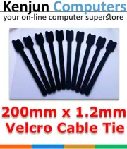 100pcs Hook Loop Reusable Cable Ties Brand New Black - 20cm Long
