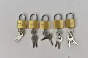 Mini Padlock Madol Brass 20mm Tiny Zipper Box Luggage Lock w/ 3 Keys - Lot of 5