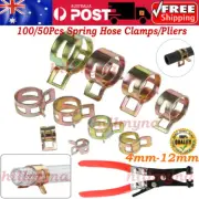 50/100Pcs Hose Clamps Kit Adjustable Spring Clips Petrol Fuel Hose Line 4mm-12mm