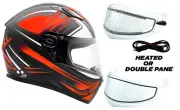 Adult Snowmobile Helmet Orange Full Face Double Pane Shield or Heated DOT 3x 4x