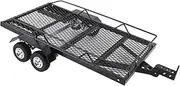 RC Trailer, 1/10 RC Trailer for Hauling Behind Car, for RC Crawler SCX10 Gen7 Gen8 Upgrades, Metal Flatbed Trailer with Hook Hitch and Receiver