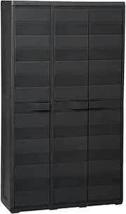 Garden Storage Cabinet with 4 Adjustable Shelves, Patio Tool Shed with Sloping Top and Drain Slots, Polypropylene, 38.2" x 15" x 67.3"