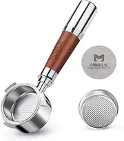 Bottomless Portafilter 51 mm, Filter Holder Compatible with DeLonghi Dedica EC680 / EC685 - 51 mm Stainless Steel Filter Holder with 1 Cup Filter Basket, Splicing Handle Made of Walnut Wood and