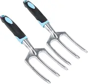 [2PCS] Garden Greens Heavy Duty Garden Fork Hand Tools with Ergonomically Designed Handle That Helps Reduces Hand and Wrist Fatigue,Ideal for Digging, Planting and Transplanting, 28cm