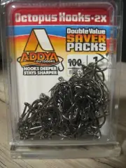100 Addya Saltwater Octopus Bait Fish Hooks Reversed 2X / A600-BN Black Size 1