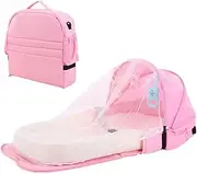 Backpack Cribs,Portable Baby Bed, Foldable Baby Cot,Detachable Crib, Lightweight Travel Pod,Infant Mosquito net Bed, for Babies Aged 0-2 Years (Pink)