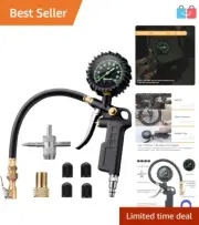 Professional Tire Pressure Gauge & Inflator - 100 PSI, Quick Connect Design