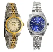 Women Luxury Wrist Watch w/ Fluted Bezel, Steel Bracelet, Date Window by Peugeot