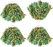Thenshop Cheerleading Pom Poms 4 Pack Cheerleader Squad Spirited Fun Pompoms Cheer Hand Flowers Metallic Foil Pompoms for Adults Sports Meeting Team Spirit Cheering Party(Green and Gold)