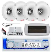 Dual Bluetooth Marine Radio, Cover, Antenna,Amp w/Kit, 4x 1" 120W White Tweeters