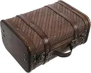 Didiseaon Vintage Wooden Suitcase Decorative Storage Box for Home Decoration Retro Design Chest for Keepsakes Jewelry Organizer and Photography Props Small Antique Travel Trunk