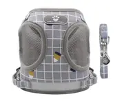 Dog Cat Walking Harness Lead Collar Pet Vest Mesh Adjustable Grey -M
