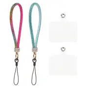 2 Pcs Phone Lanyard, Wrist Strap Glitters with Phone Patches, Blue Multicolor