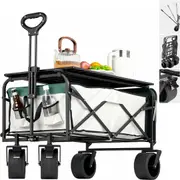 Advwin Collapsible Folding Wagon w/Foldable Table Board, Portable Camping Beach Wagon, All Terrain Wheels, Adjustable Handle for Sports, Shopping