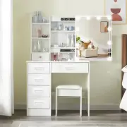 Dressing Table with LED Lighted Mirror and Stool, Makeup Desk for Bedroom, White