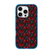 iPhone 16 Pro Impact Case MagSafe Compatible Modern Cherries Red and Gray Fruity Pattern on Charcoal Black