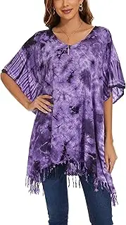 [Beautybatik] Women Boho Hippie Tie Dye Plus Size Tunic Blouse Kaftan Top 18 to 26