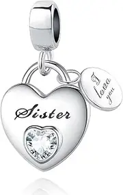 [QeenseKc] Love You Family Heart Pendant Charm Cubic Zirconia Bead for Pandora Bracelet Necklace