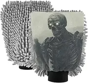 XYMZR Skeleton Scary Gray Absorbent Microfiber Car Wash Mitt, Funny Cute Anime Scratch Free for Cars Cleaning, Home Cleaning Mitts, 2 Pack, 10.24” L x 7.09” W