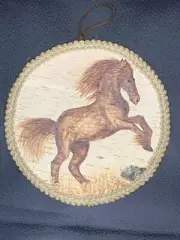 Handmade Birch Bark Wood Burning (Pyrography) - A black horse is hoofing