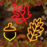 ROCEEI 3 Pcs Thanksgiving Neon Sign, Maple Leaf Neon LED Lights Plant Neon Li...