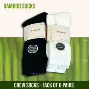 Bamboo Socks Crew Sock Business Work Men Women s7-11 Black White Pack of 6 pairs