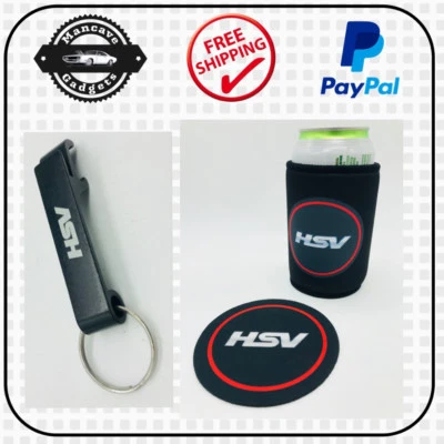 HSV HOLDEN BEER DRINK CAN STUBBY COOLER KEYRING BOTTLE OPENER COASTER GIFT SET