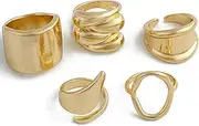 [Generic] Gold Stackable Knuckle Ring Set for Women Dainty Adjustable Dome Rings Vintage Joint Finger Thumb Rings Jewelry Accessories