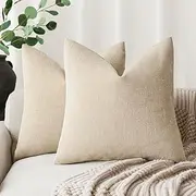 Foindtower Pack of 2 Soft Textured Throw Decorative Pillow Covers Square Accent Solid Cushion Cover Cozy Neutral Farmhouse Pillow Case for Couch Sofa Bedroom Living Room 18x18 Inch, Beige