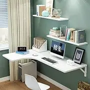 Solid Wood Folding Study Desk for Small Spaces Corner Computer Table with Drop Leaf Design Wall Mounted Dining Table for Space Saving(100 * 60 * 40cm/39 * 24 * 16in-White)