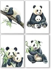 Panda Poster Set of 4 Pictures for Children's Beautiful Nursery Decoration Girl and Boy Children's Poster/Baby Pictures DIN A4 (T16)