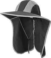 [Tignapoo] Wide Brim Sun Hat with Neck Flap Men Women UV Protection Sun Hat for Camping Hiking Fishing Dark Gray
