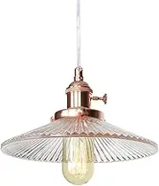 YPDTSNGV Pendant Light Fixture with Switch, Vintage Industrial Metal Adjustable Lighting, Glass Shade Hanging Ceiling Lamps for Kitchen Island Study Room Living Room Bar(Rose Gold)