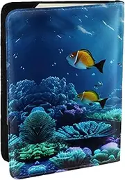 [GaxfjRu] Tranquil Underwater Scenery Print Leather Passport Holder Covers Case, Waterproof Travel Wallet Passport Holder for Women Men, Black, One Size
