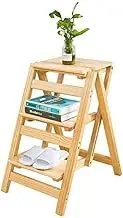 3-Step Folding Step Stool Multi-Function Household Solid Wood Ladder Portable Flower Stand/Shoe Bench/Storage Shelf