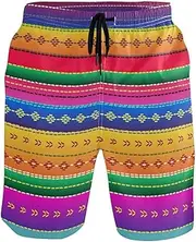 [GuoChe] Mens Swim Trunks Ethnic Mexican Colorful Quick Dry Bathing Suits Beach Swim Shorts Pants with Mesh Lining