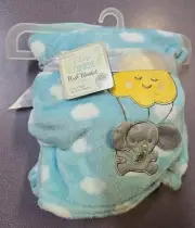 Le Bebe Favorite Clouds & Elephant Baby Blanket Blue Gray Yellow White Plush