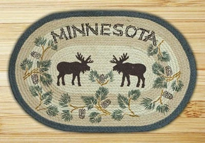 BRAIDED RUG--20 X 30 Oval 100% Jute Rug--Minnesota Pinecone & Moose