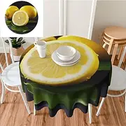 Tablecloth Round Table Cloth 60 Inch Yellow Lemon Table Cloths Washable Wrinkle Free Table Cover for Kitchen Waterproof Decorative Fabric for Camping Picnic