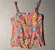 O’Neill Tillys Tank Top Women Size XS Peach Floral Sleeveless Crop Feminine NWT
