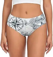 [SAAKE] boat Map Print Women's Briefs XS S M L XL XXL 3XL 4XL Plus Size Briefs Bikini Ladies Underpants, Black, 3X-Large