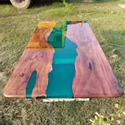 Clear Green Epoxy Resin Dining Table, Wooden Epoxy Walnut Table, hallway Decors