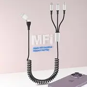 Coiled Multi Charging Cable - 5 in 1 Retractable Multiple Charger Cord with Lightning, USB-C, Micro-USB, USB Type-C and USB Type-A Port for iPhone Android, Black