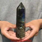 0.96LB Natural Labradorite Obelisk Quartz Crystal Point Wand Healing XA2298